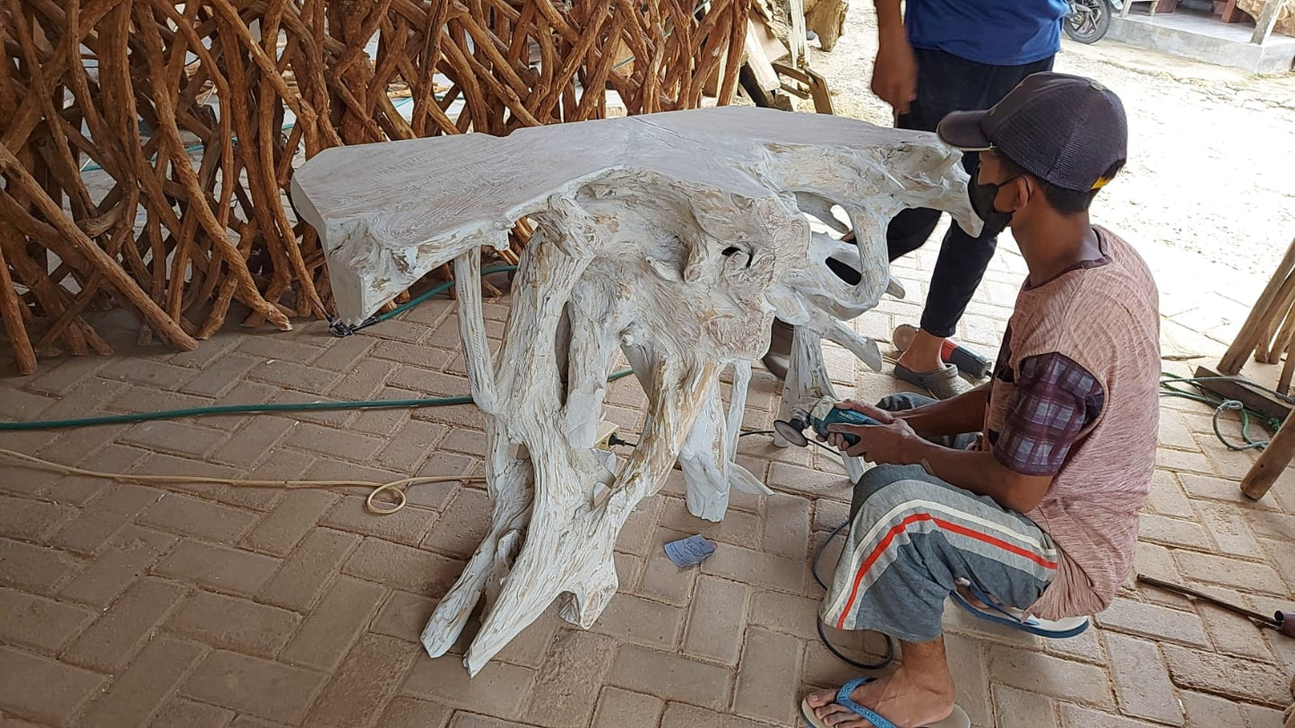 luxury teak root console table - designer console table - white teak furniture - solid teak furniture - modern furniture - SOGEH Furniture