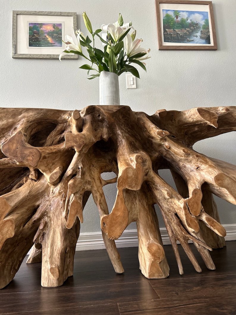 Narrow Teak Root Console Table - Small Space Teak Root Console Table - Apartment Teak Root Console Table - Entryway Teak Root Console Table - SOGEH Furniture