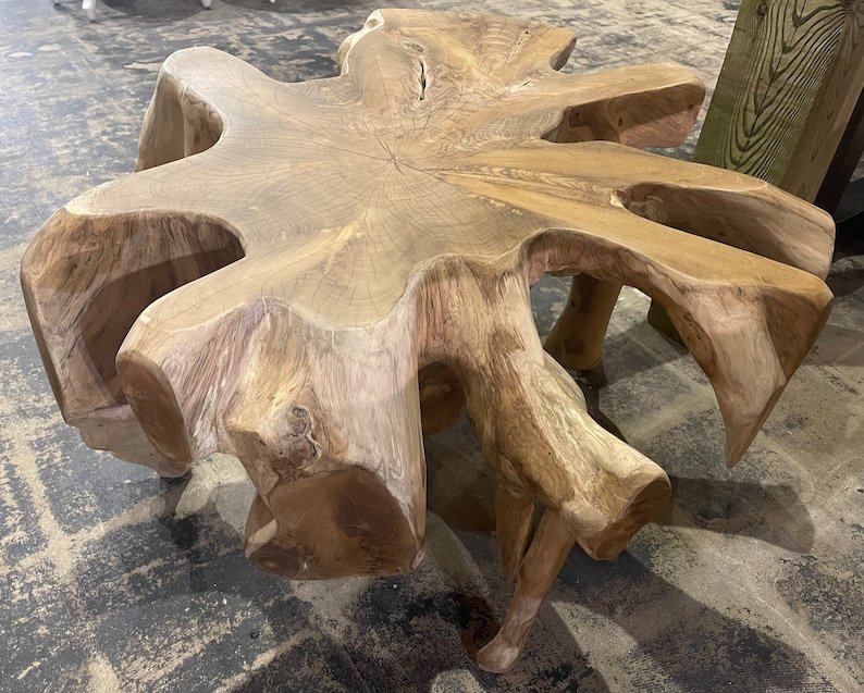 Natural brown teak root dining table with leaves - Natural brown teak root table for restaurant - Natural brown teak root table for commercial use - SOGEH Furniture