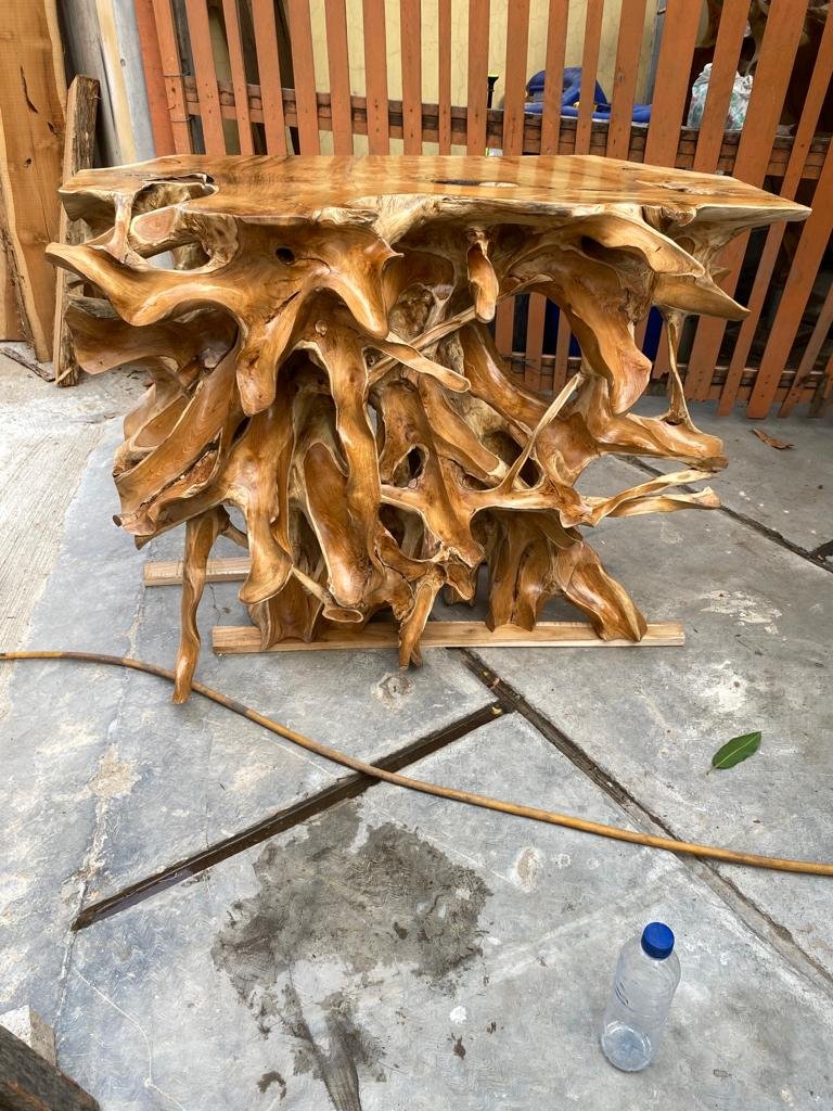 Natural brown teak root furniture set - Live edge teak root furniture set - Teak root slab furniture set - Natural teak furniture set - SOGEH Furniture