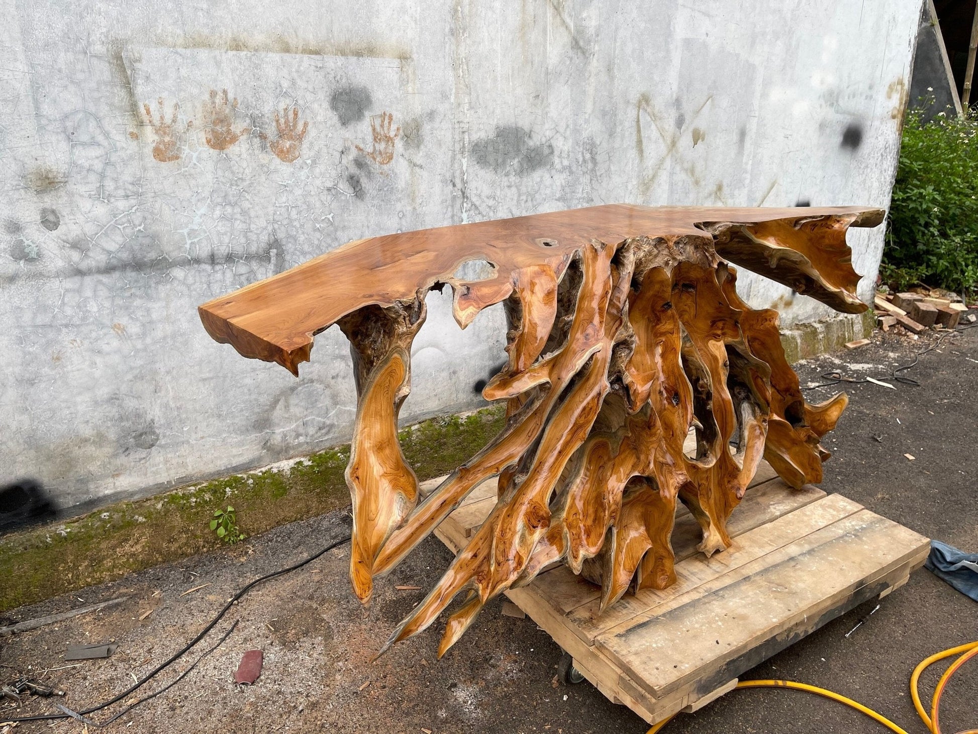 Natural Edge Teak Console Table - Live Edge Teak Console Table - Driftwood Console Table - Reclaimed Teak Console Table - SOGEH Furniture