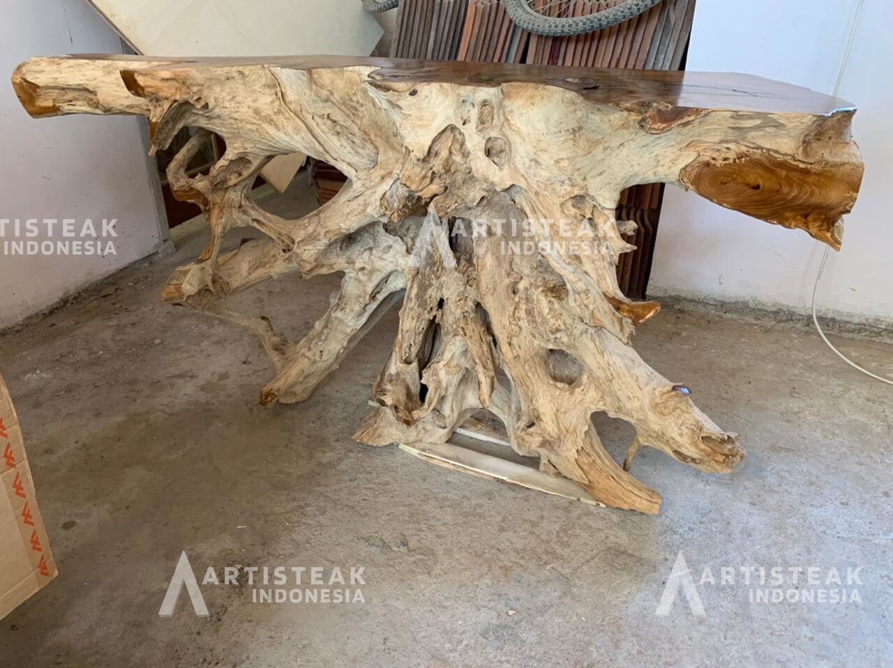 Natural Teak Root Console Table - Reclaimed Teak Root Console Table - Natural Imperfections Teak Root Console Table - SOGEH Furniture