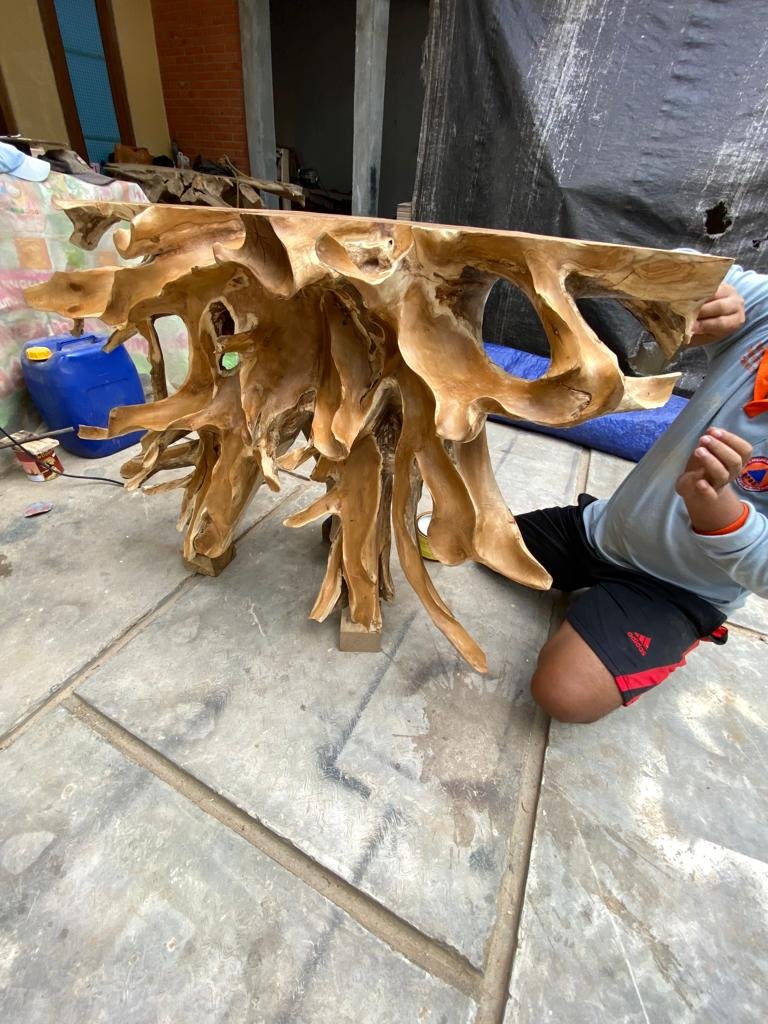 Natural Teak Root Console Table - Reclaimed Teak Root Console Table - Natural Imperfections Teak Root Console Table - SOGEH Furniture