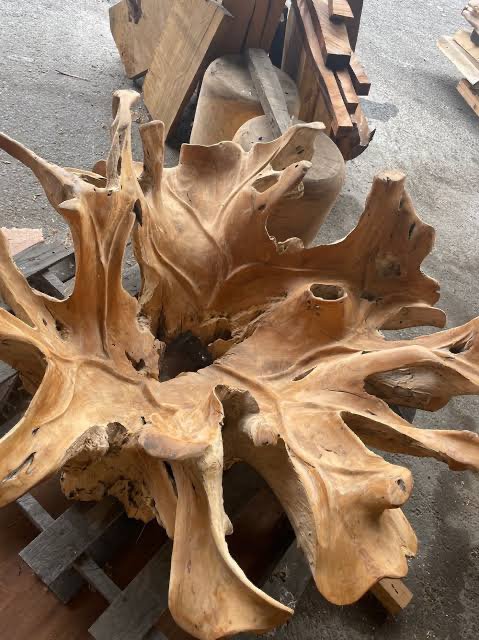 Natural teak root side table - Solid teak side table - Indonesian teak root side table - Teak root slab side table - SOGEH Furniture