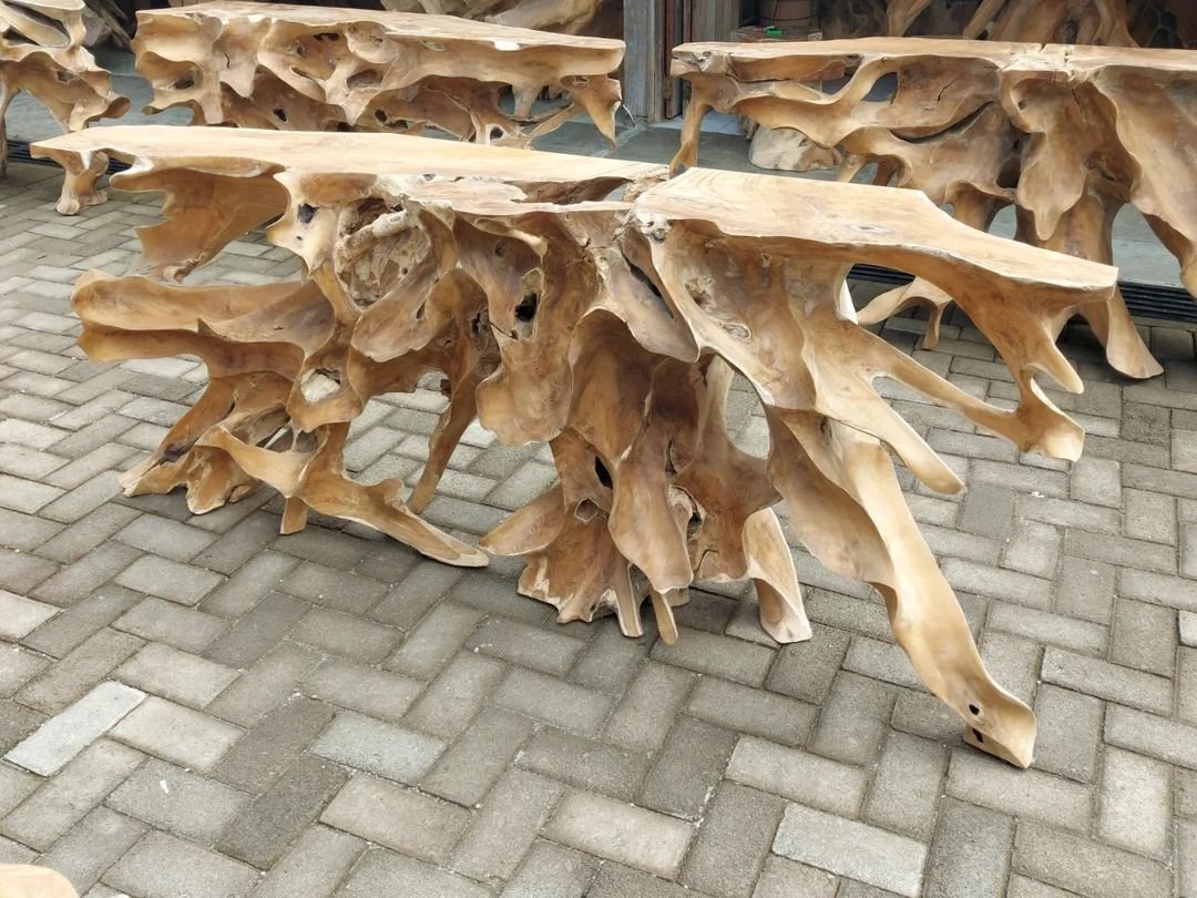 Natural Wood Console Table with Character - Industrial Style Teak Root Console Table - Eco Conscious Console Table - SOGEH Furniture