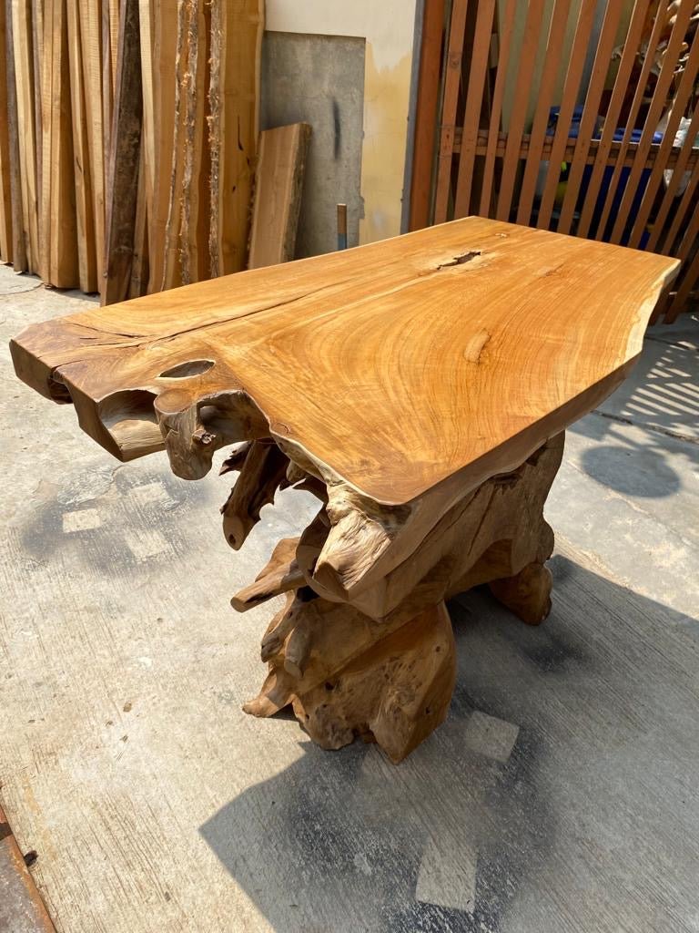 Organic modern teak root console table - Rustic teak root console table with hairpin legs - Modern teak root console table for entryway - SOGEH Furniture