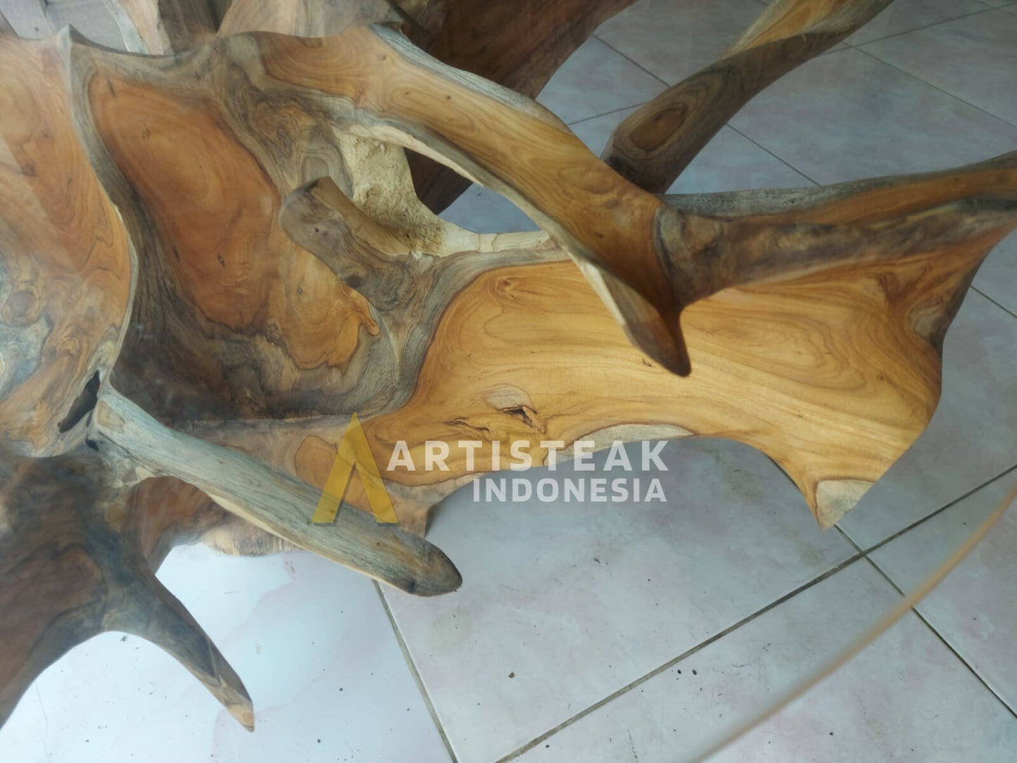 Round Teak Root Coffee Table Top Glass - Teak Root Coffee Table Base - Indonesian Teak Root Table - SOGEH Furniture