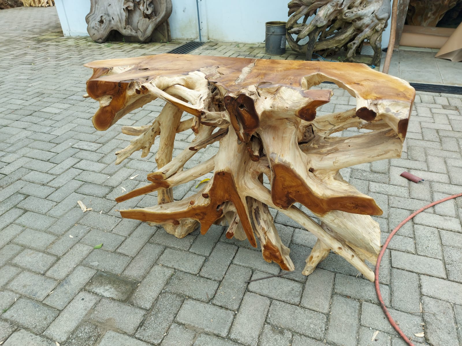 Solid Teak Console Table Long Carved Root - Reclaimed Teak Console Table Long Carved - Sustainable Teak Console Table - Ethically Sourced Console Table - SOGEH Furniture