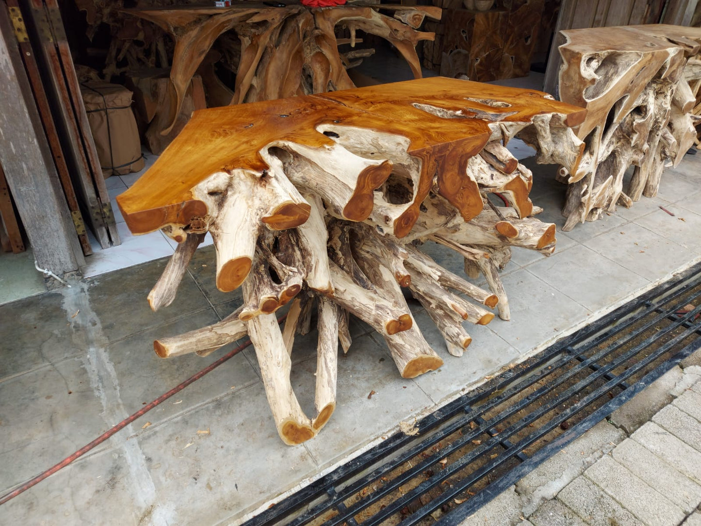 Solid Teak Console Table Long Carved Root - Reclaimed Teak Console Table Long Carved - Sustainable Teak Console Table - Ethically Sourced Console Table - SOGEH Furniture