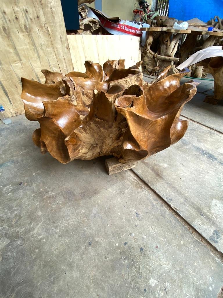 Solid Teak Root Coffee Table - Floral Teak Root Coffee Table - Wooden Coffee Table - Handmade Wooden Furniture - SOGEH Furniture