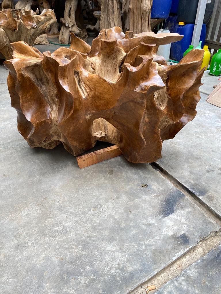 Solid Teak Root Coffee Table - Floral Teak Root Coffee Table - Wooden Coffee Table - Handmade Wooden Furniture - SOGEH Furniture