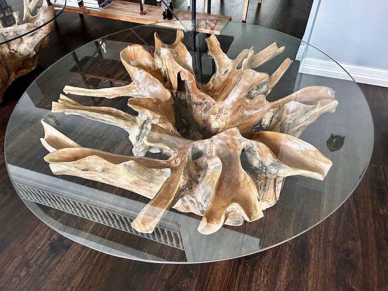 Solid teak root coffee table - Natural teak root coffee table - Rustic teak root coffee table Eco-friendly furniture - Home decor - Living room furniture - SOGEH Furniture