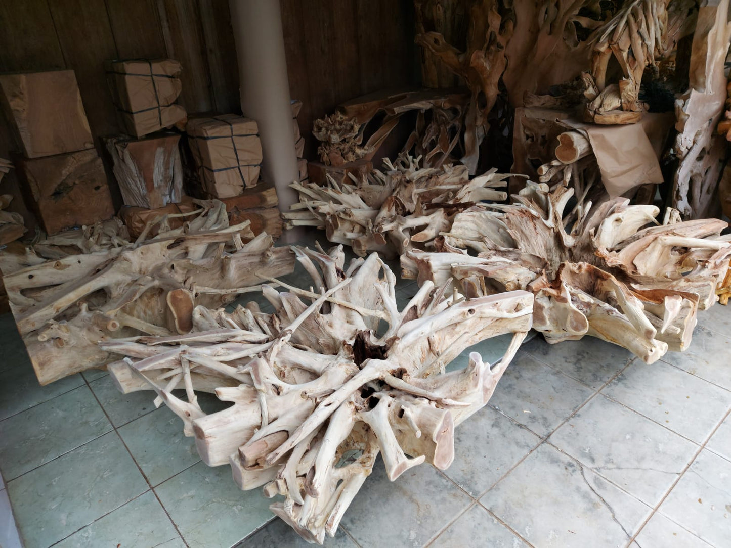 Square Blached Teak Root Coffee Table - Bohemian Style Teak Coffee Table - Boho Chic Teak Root Coffee Table - Bleached Wood Table - SOGEH Furniture