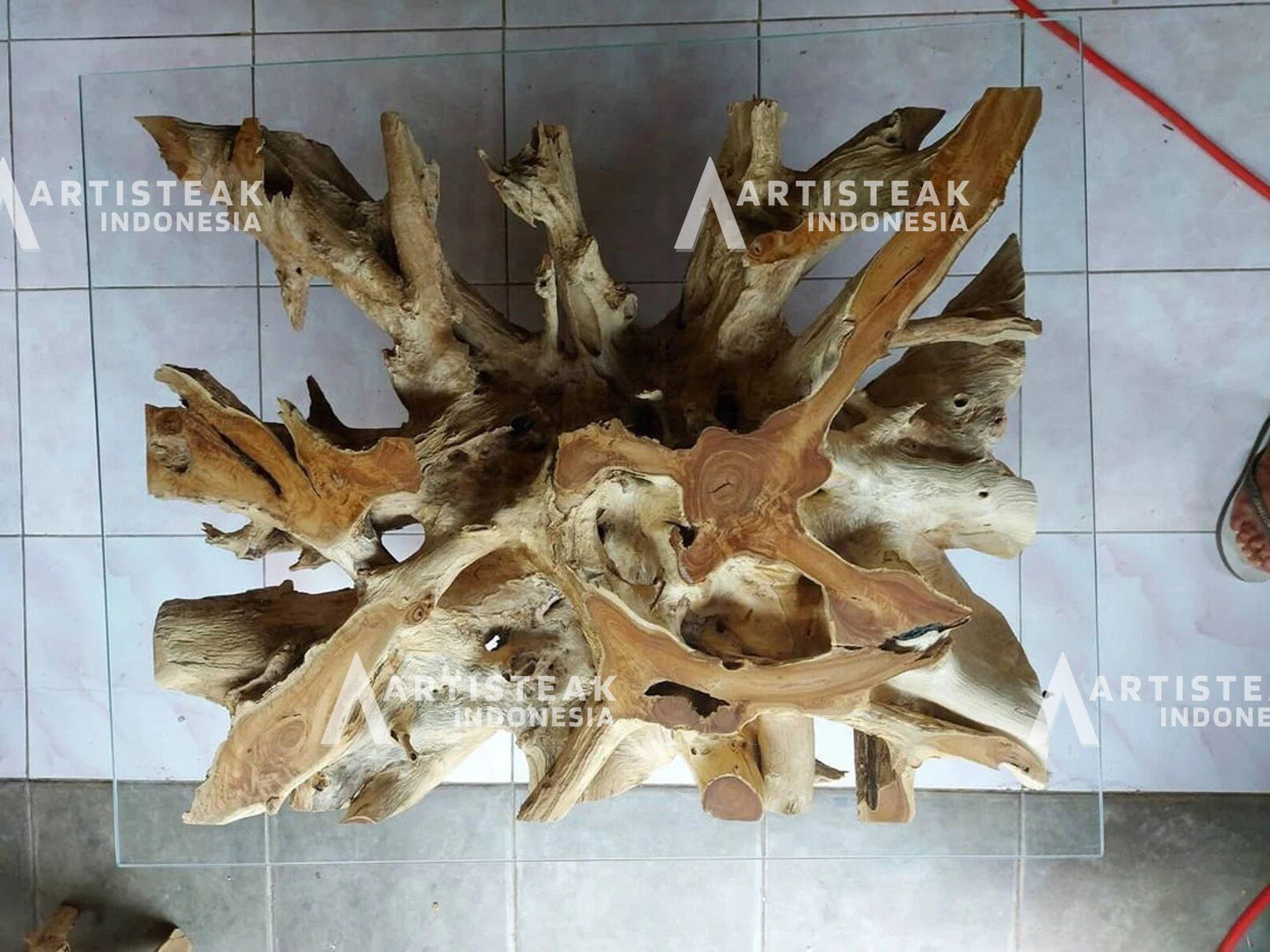 Square Coffee Table - Live Edge Teak Root Coffee Table - Organic Teak Root Coffee Table - Sculptural Teak Root Coffee Table - Teak Furniture - Exotic Wood Furniture - SOGEH Furniture