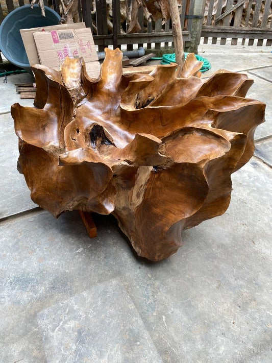 Statement piece teak root coffee table - Conversation starter teak root coffee table - Teak root coffee table with storage - Teak root coffee table with glass top - SOGEH Furniture