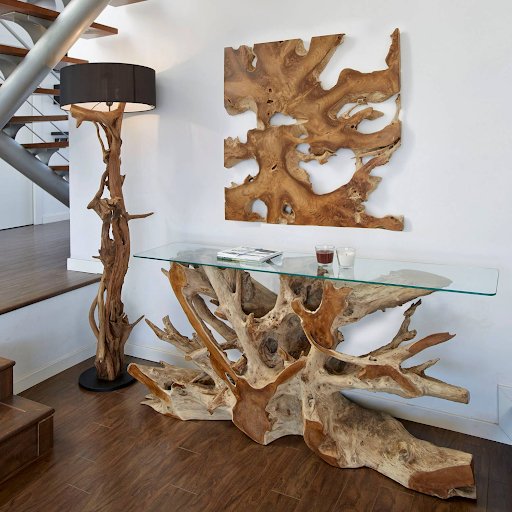 Sustainable teak root console table - Adds character teak root console table - Unique conversation starter teak root console table - SOGEH Furniture