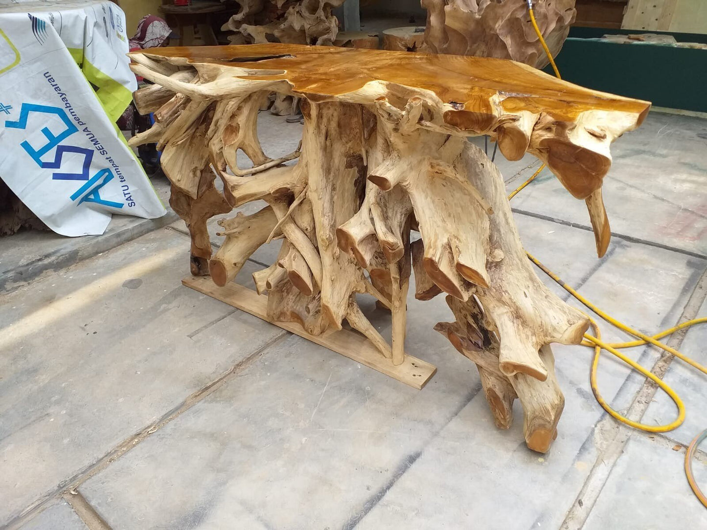 Sustainable Teak Root Console Table - Organic Shape Teak Root Console Table - Teak Root Slab Console Table - SOGEH Furniture