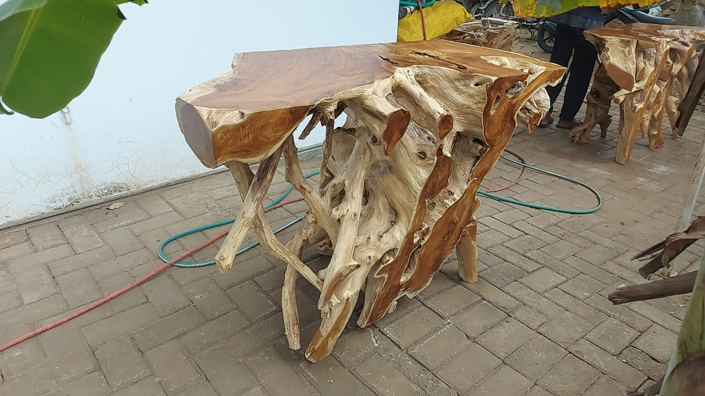 Teak root console table for sale - Handmade teak console table - Unique teak console table - Custom teak console table - Teak console table near me - SOGEH Furniture