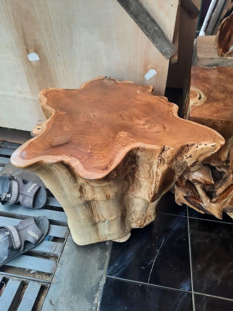 Teak Root Round Table - Solid Teak Root Table - Natural Edge Teak Root Table - Slab Teak Root Table - Sustainable Furniture - Fair Trade Furniture - SOGEH Furniture