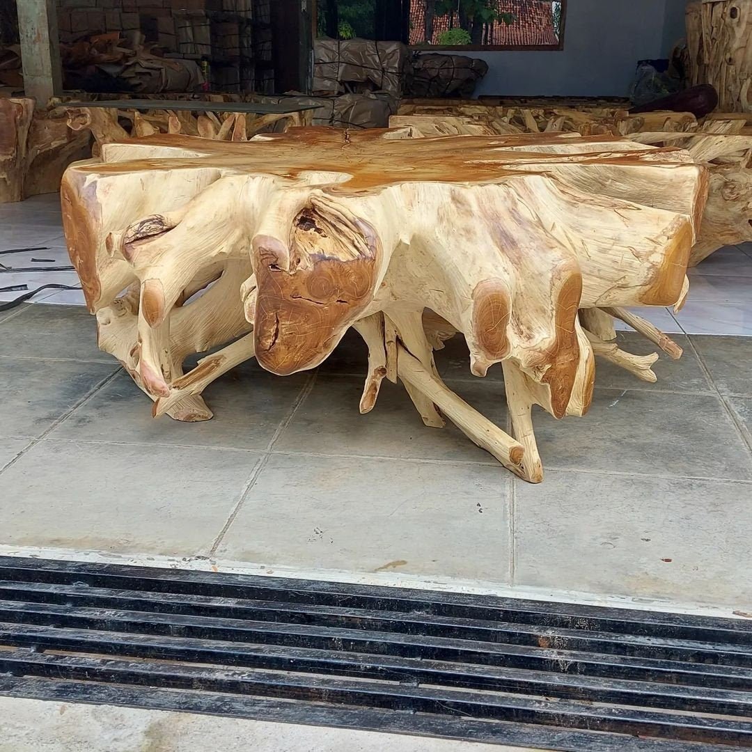 Teak root slab coffee table - Natural wood coffee table - Organic coffee table - Statement coffee table - Conversation piece coffee table - SOGEH Furniture