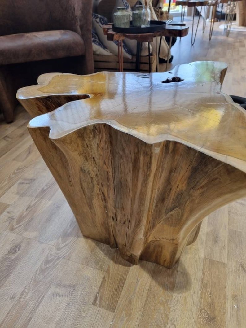 Teak Root Slab Coffee Table - Round Teak Root Coffee Table - Reclaimed Teak Root Coffee Table - Sustainably Sourced Teak Root Coffee Table - SOGEH Furniture