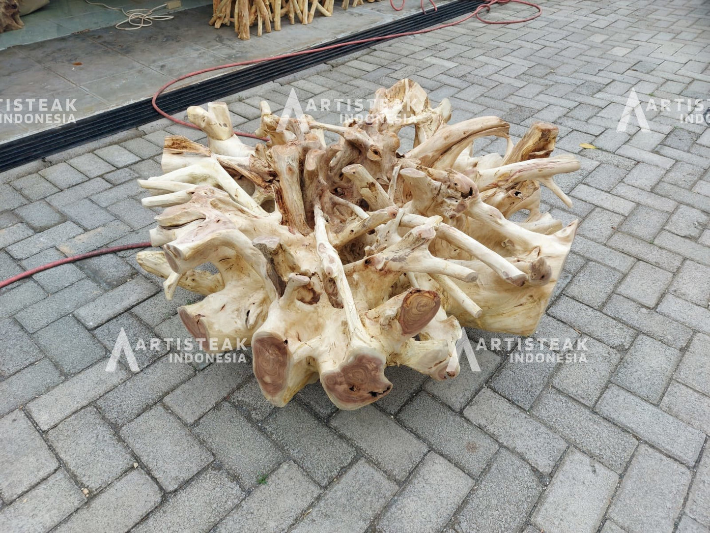 white teak root center table - solid teak root coffee table - white teak root coffee table with glass top - white driftwood coffee table - SOGEH Furniture