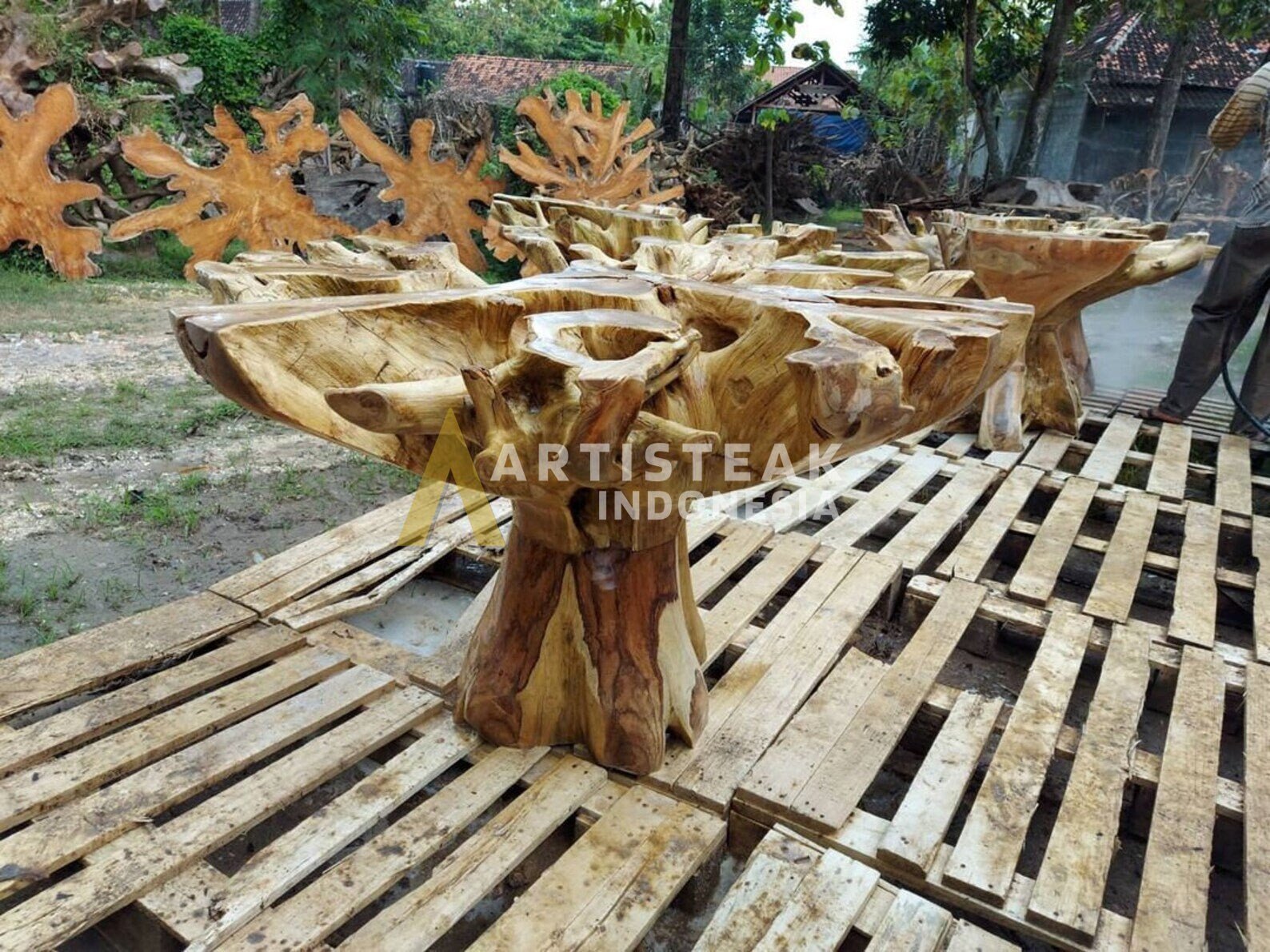 AZENA Style Round Teak Root Dining Table - High Quality Teak Root Dining Table - Teak Root Dining Table Solid - SOGEH Furniture