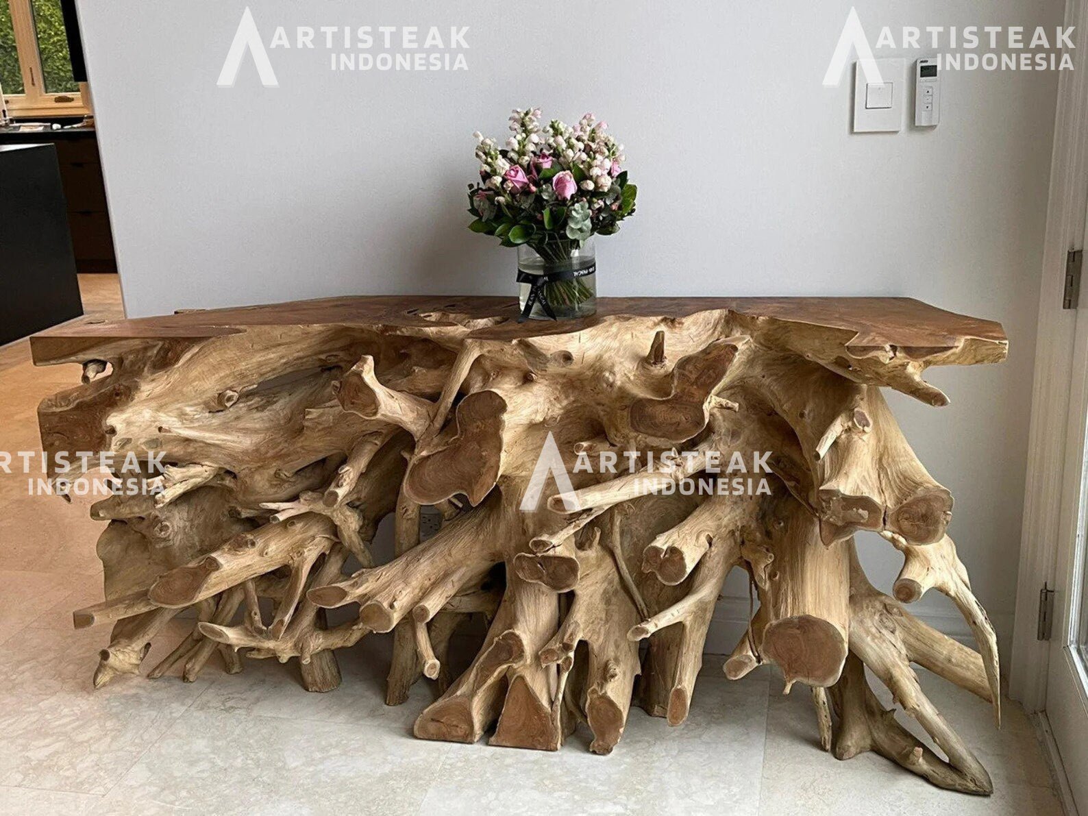 Big and Thick Root Teak Root Console Table - High Quality Legal Teak Root Console Table - Unique Teak console table - Door to Door - SOGEH Furniture