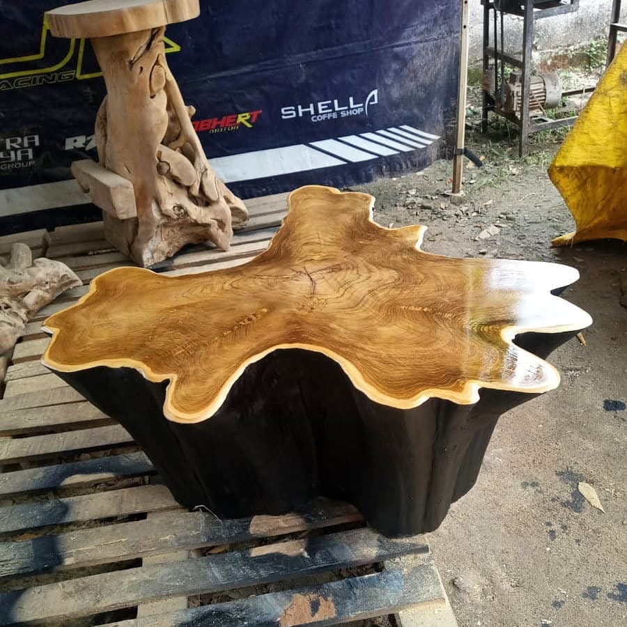 BLACK ELEGANT Teak Star Coffee Table - Teak Stump Coffee Table - SOGEH Furniture