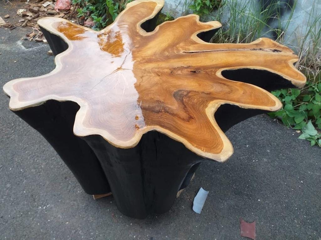 Black Matte Teak Star Coffee Table - Teak Stump Coffee Table - Centerpiece coffee table - SOGEH Furniture