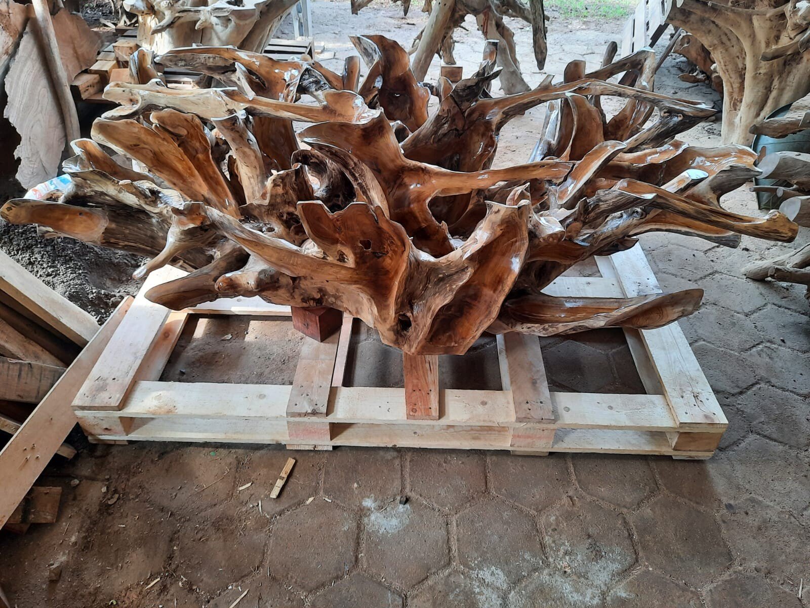 BRANCHY- Square Leaves Teak Root Coffee Table - High Quality Teak Root Coffee Table - Handcarved Manually - Unique and One of a Kind - SOGEH Furniture