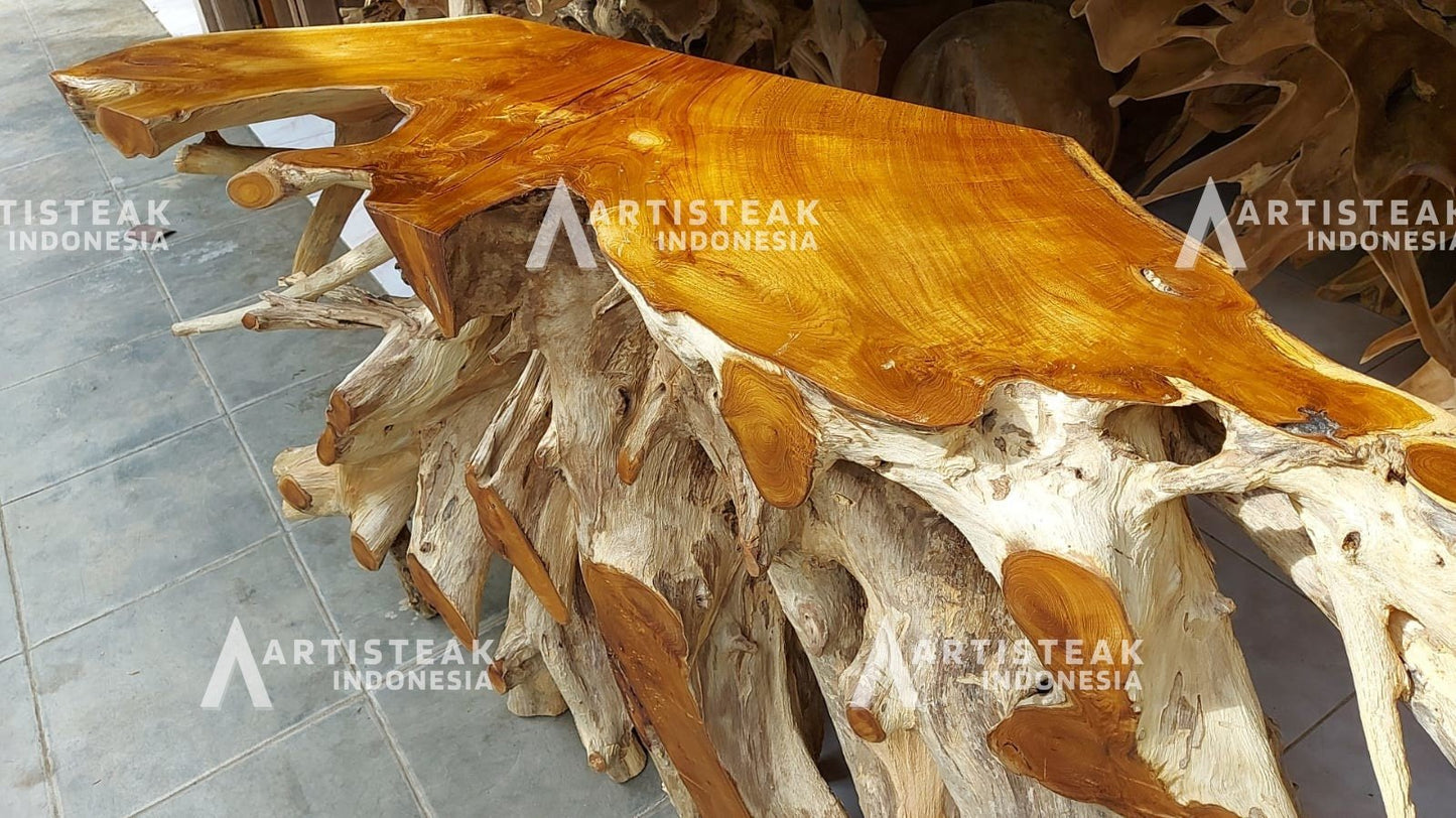 CUSTOM MADE Wax Finishing Teak Root Console Table - High Quality Legal Teak Root Console Table - Unique Teak console table - Door to Door - SOGEH Furniture