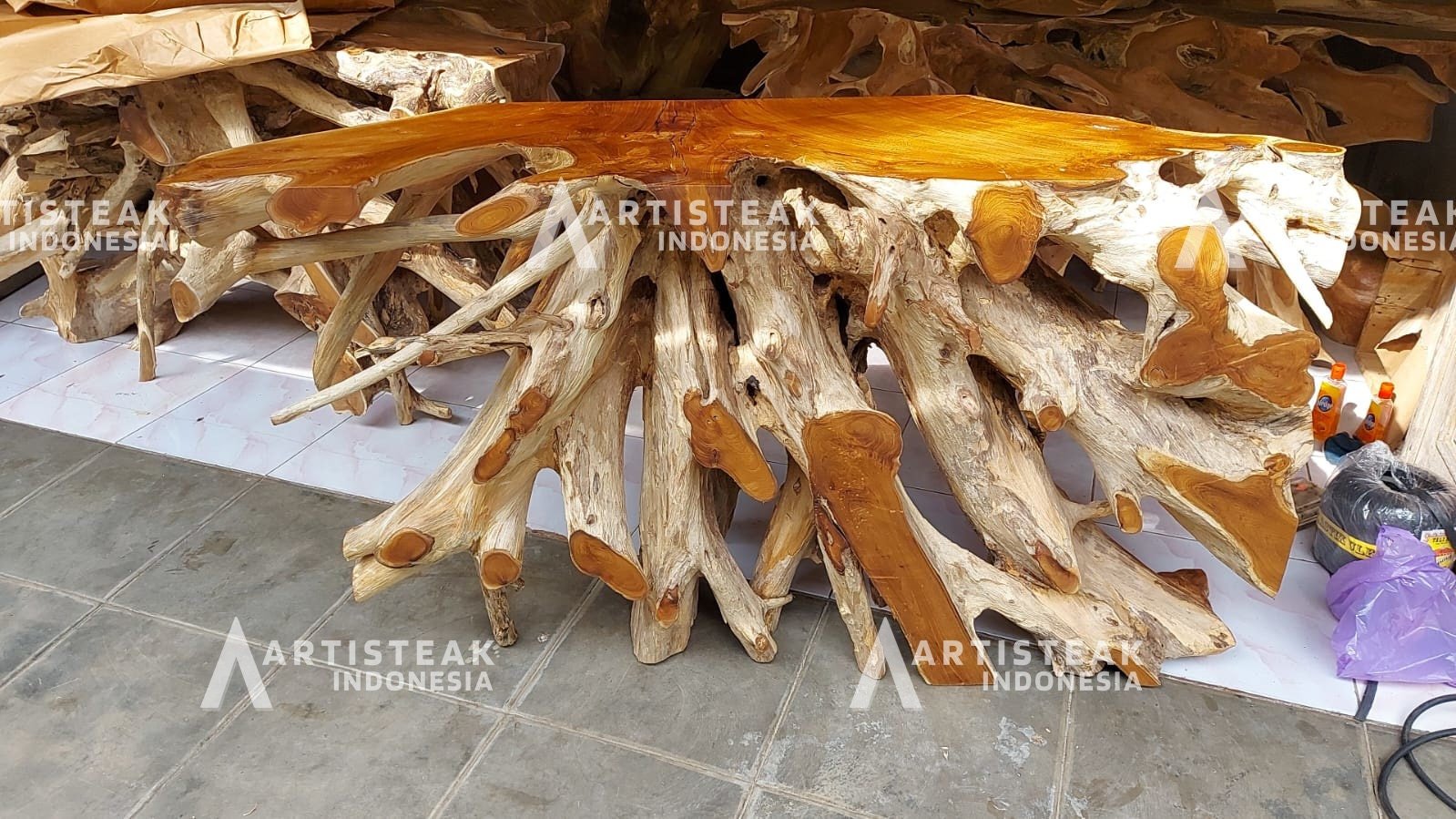 CUSTOM MADE Wax Finishing Teak Root Console Table - High Quality Legal Teak Root Console Table - Unique Teak console table - Door to Door - SOGEH Furniture