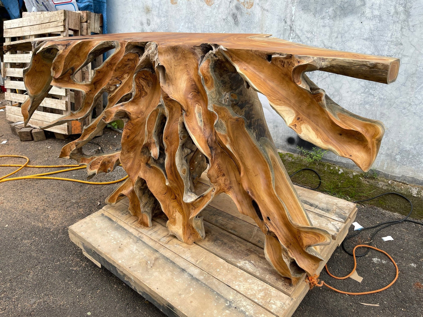 Glossy Waves Style Teak Root Console Table - Teak Root Console Table - Teak console table - Teak Entry Way Console - SOGEH Furniture