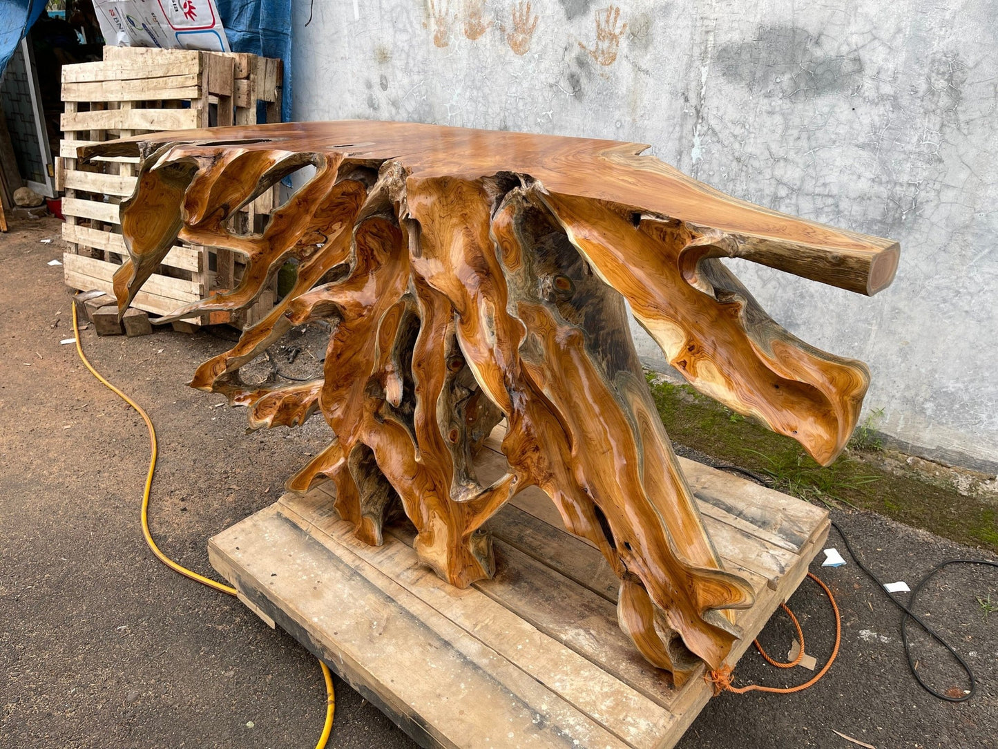 Glossy Waves Style Teak Root Console Table - Teak Root Console Table - Teak console table - Teak Entry Way Console - SOGEH Furniture