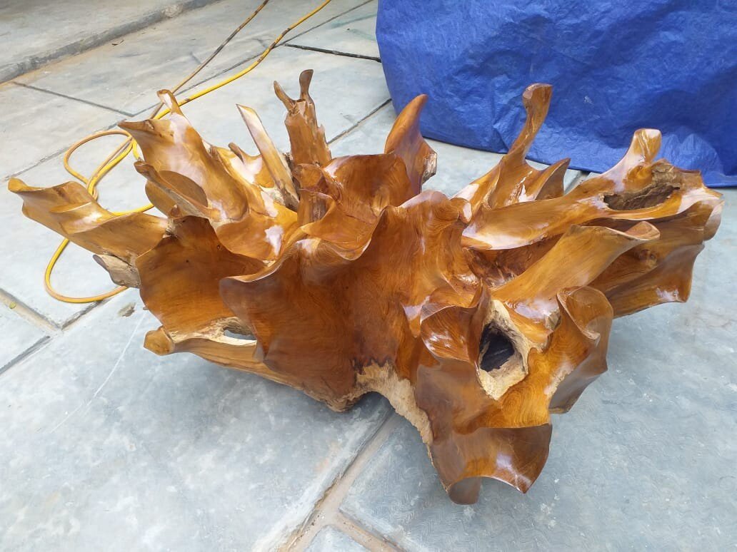 GOLDIE STYLE Floral Leaves Teak Root Coffee Table - High Quality Teak Root Coffee Table - Handcarved Manually - Unique and One of a Kind - SOGEH Furniture