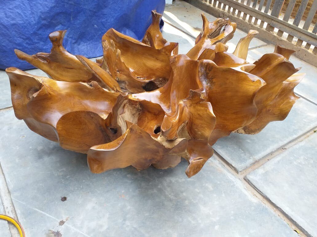 GOLDIE STYLE Floral Leaves Teak Root Coffee Table - High Quality Teak Root Coffee Table - Handcarved Manually - Unique and One of a Kind - SOGEH Furniture