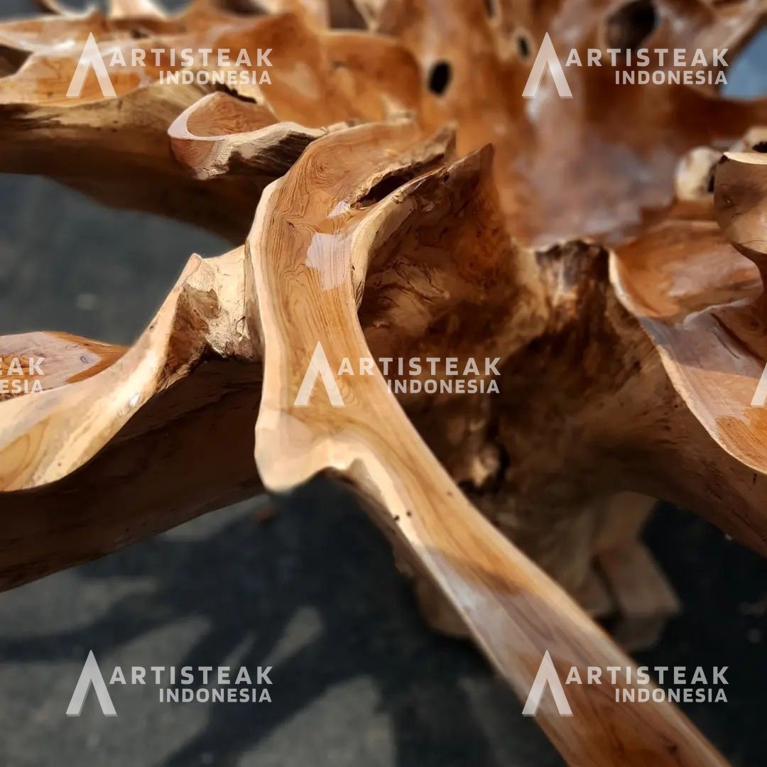 IRAS Style Carved Round Teak Root Dining Table - High Quality Teak Root Dining Table - Handcarved Manually - Unique and One of a Kind - SOGEH Furniture