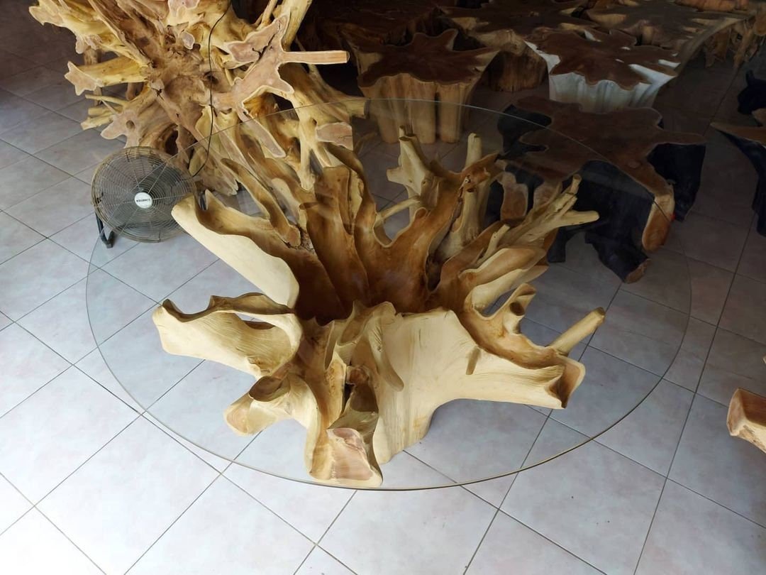 IRAS TABLE Round Round Teak Root Dining Table - High Quality Teak Root Dining Table - Handcarved Manually - Unique and One of a Kind - SOGEH Furniture