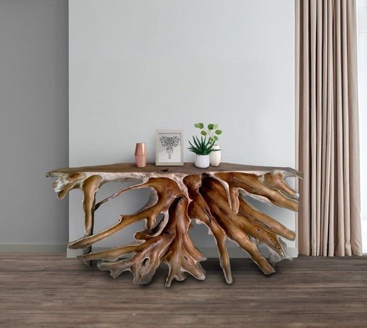 Leaves Finishing Teak Root Console Table - Teak Root Console Table - Teak console table - Teak Entry Way Console - SOGEH Furniture