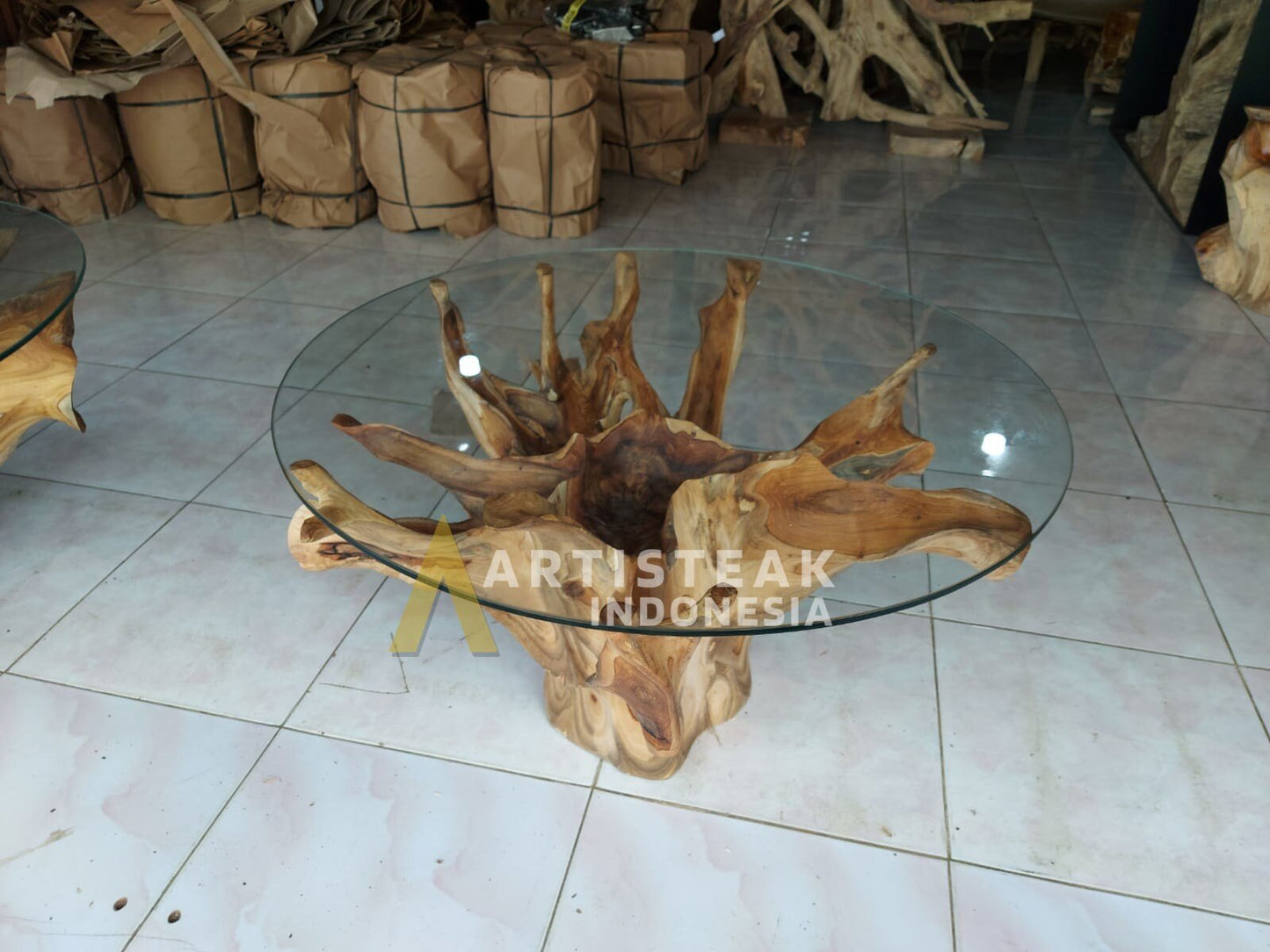 MINIRAS Style Round Teak Root Coffee Table - Teak Root Coffee Table - Carved - Ship from US - SOGEH Furniture