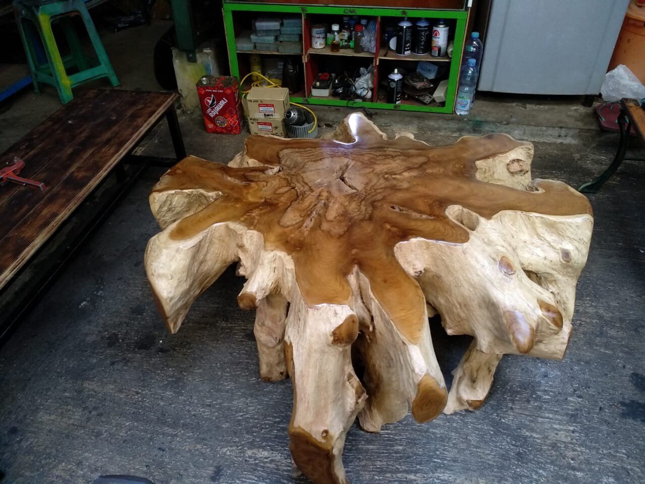 Natural Finishing Burl Teak Root Coffee Table - High Quality Teak Root Coffee Table - Handcarved Manually - Unique and One of a Kind - SOGEH Furniture