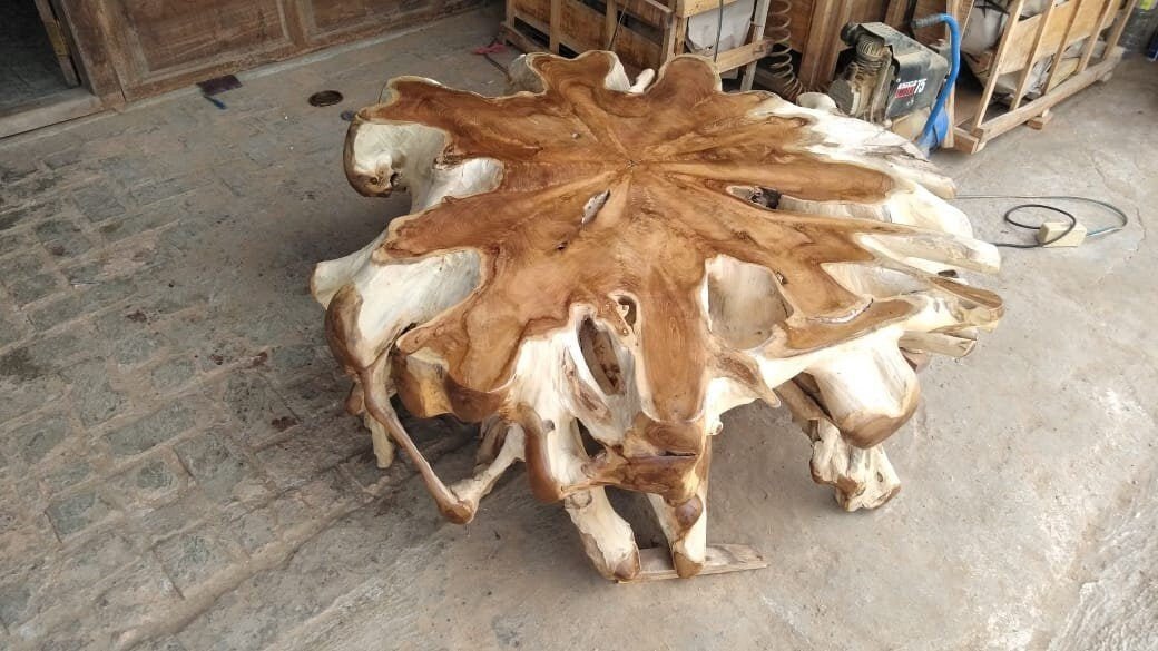 Natural Finishing Burl Teak Root Coffee Table - High Quality Teak Root Coffee Table - Handcarved Manually - Unique and One of a Kind - SOGEH Furniture