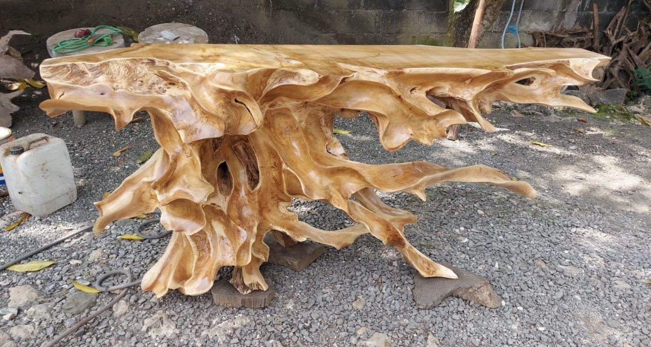 Natural Leaves Finishing Teak Root Console Table - Perfect Centerpiece for your Home - Entry Way Teak root - SOGEH Furniture