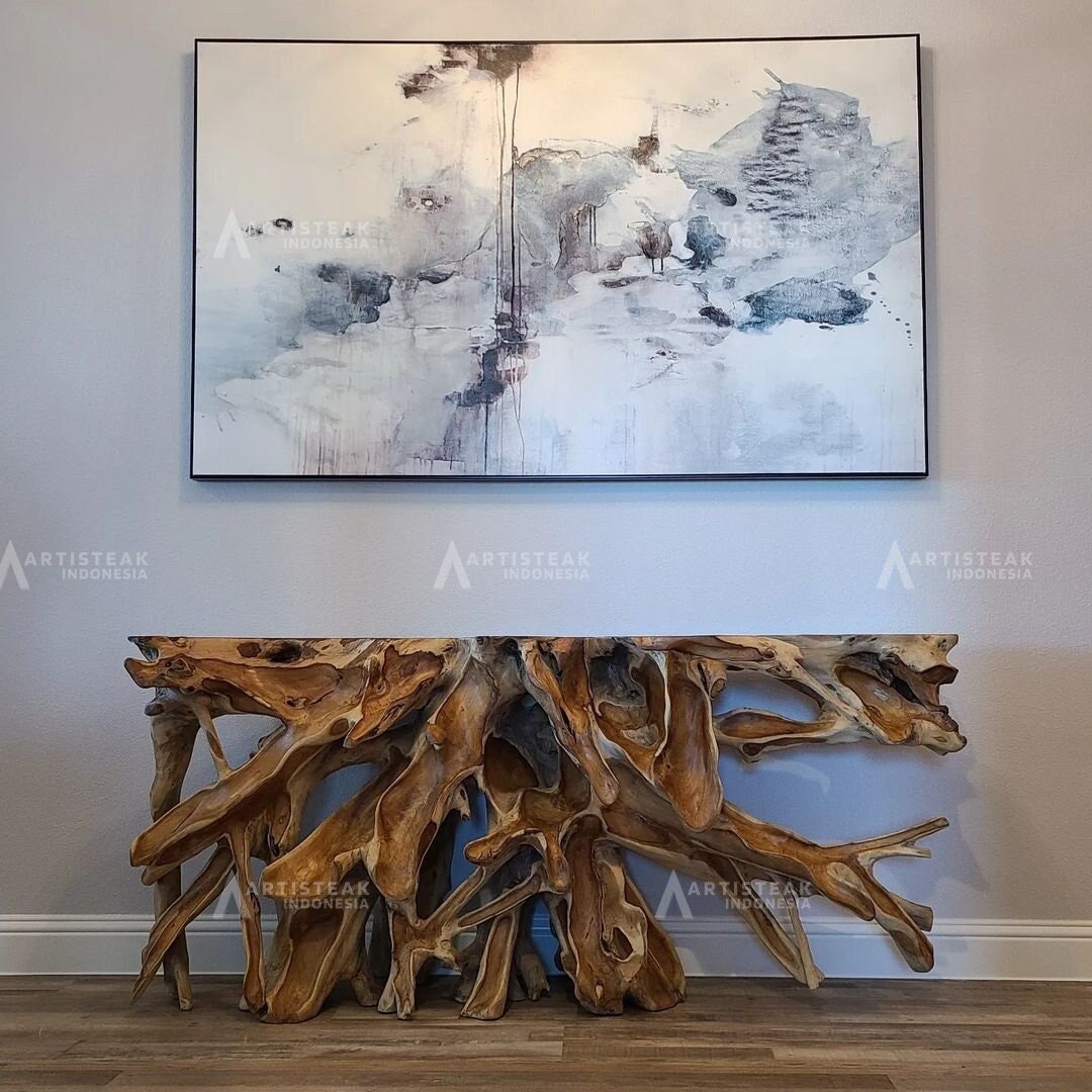 Natural Leaves Finishing Teak Root Console Table - Teak Root Console Table - Teak console table - Teak Entry Way Console - SOGEH Furniture