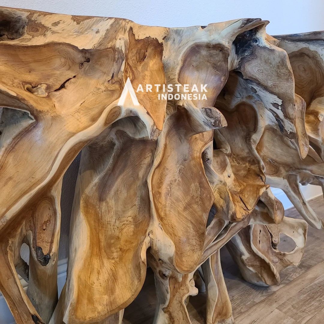 Natural Leaves Finishing Teak Root Console Table - Teak Root Console Table - Teak console table - Teak Entry Way Console - SOGEH Furniture