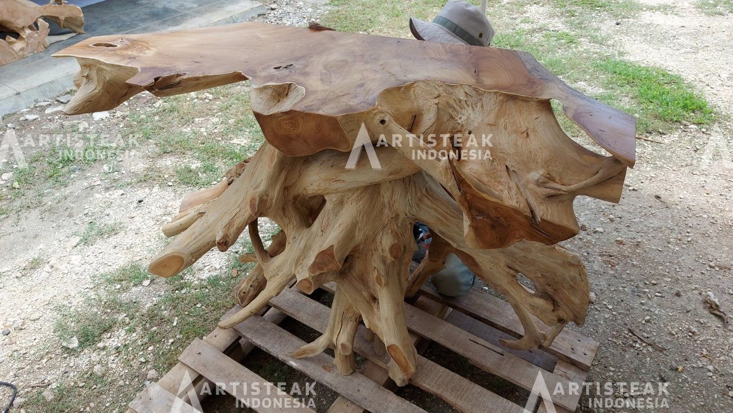 Natural Satin Teak Root Console Table - High Quality Legal Teak Root Console Table - Unique Teak console table - Door to Door - SOGEH Furniture