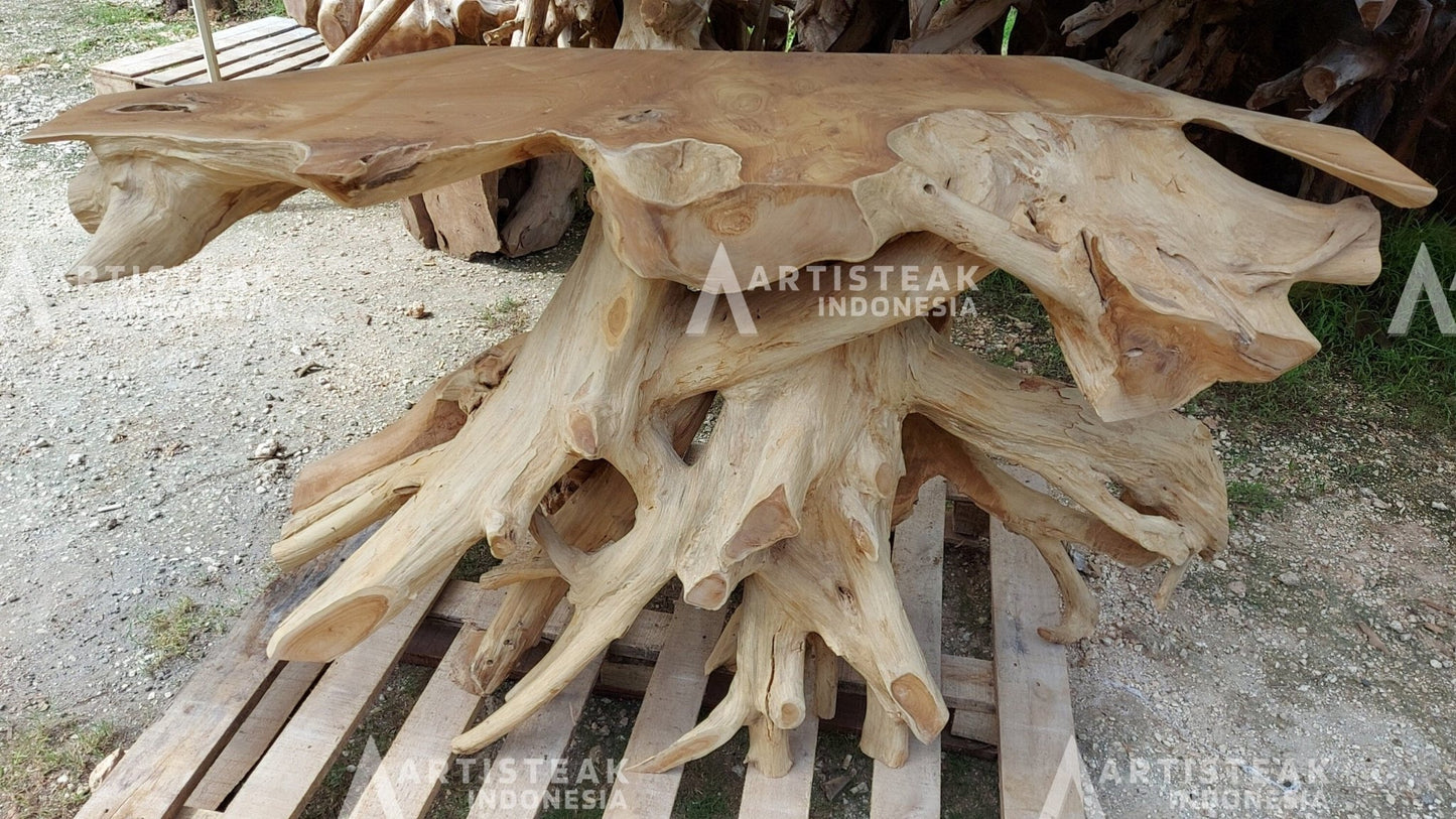 Natural Satin Teak Root Console Table - High Quality Legal Teak Root Console Table - Unique Teak console table - Door to Door - SOGEH Furniture