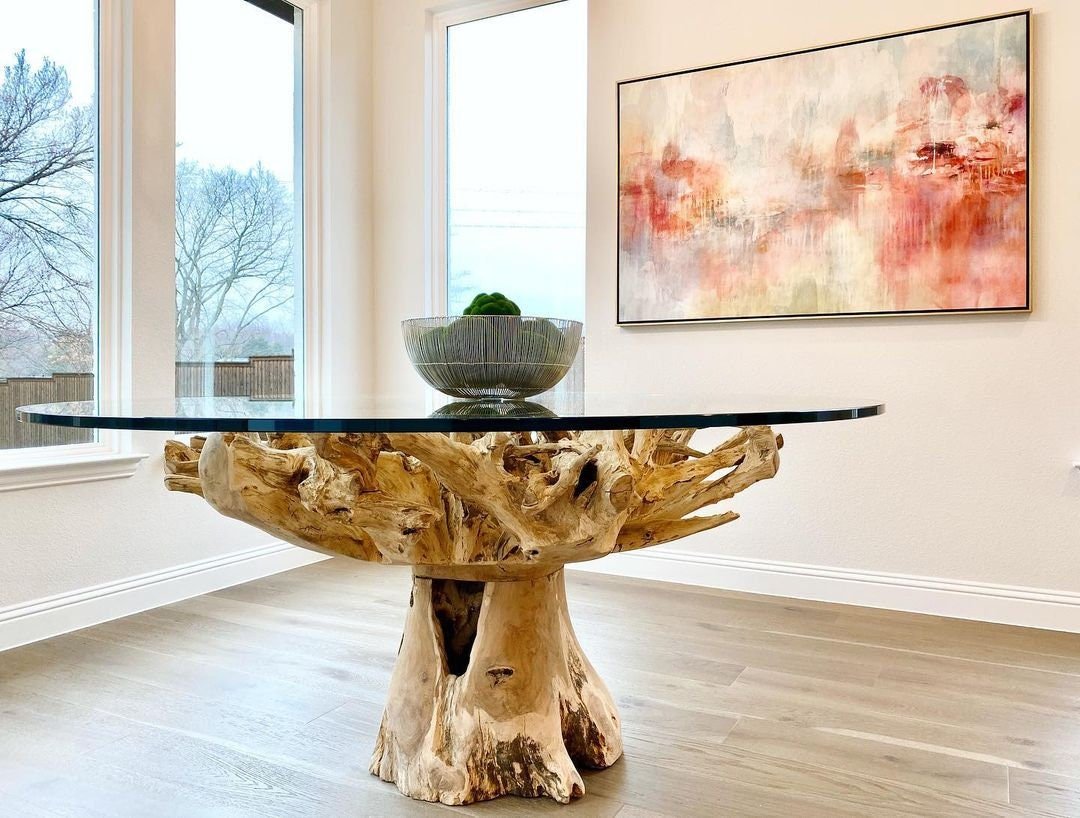 NATURAL SEMI BLEACH Style Round Teak Root Dining Table - High Quality Teak Root Dining Table - Teak Root Dining Table Solid - SOGEH Furniture