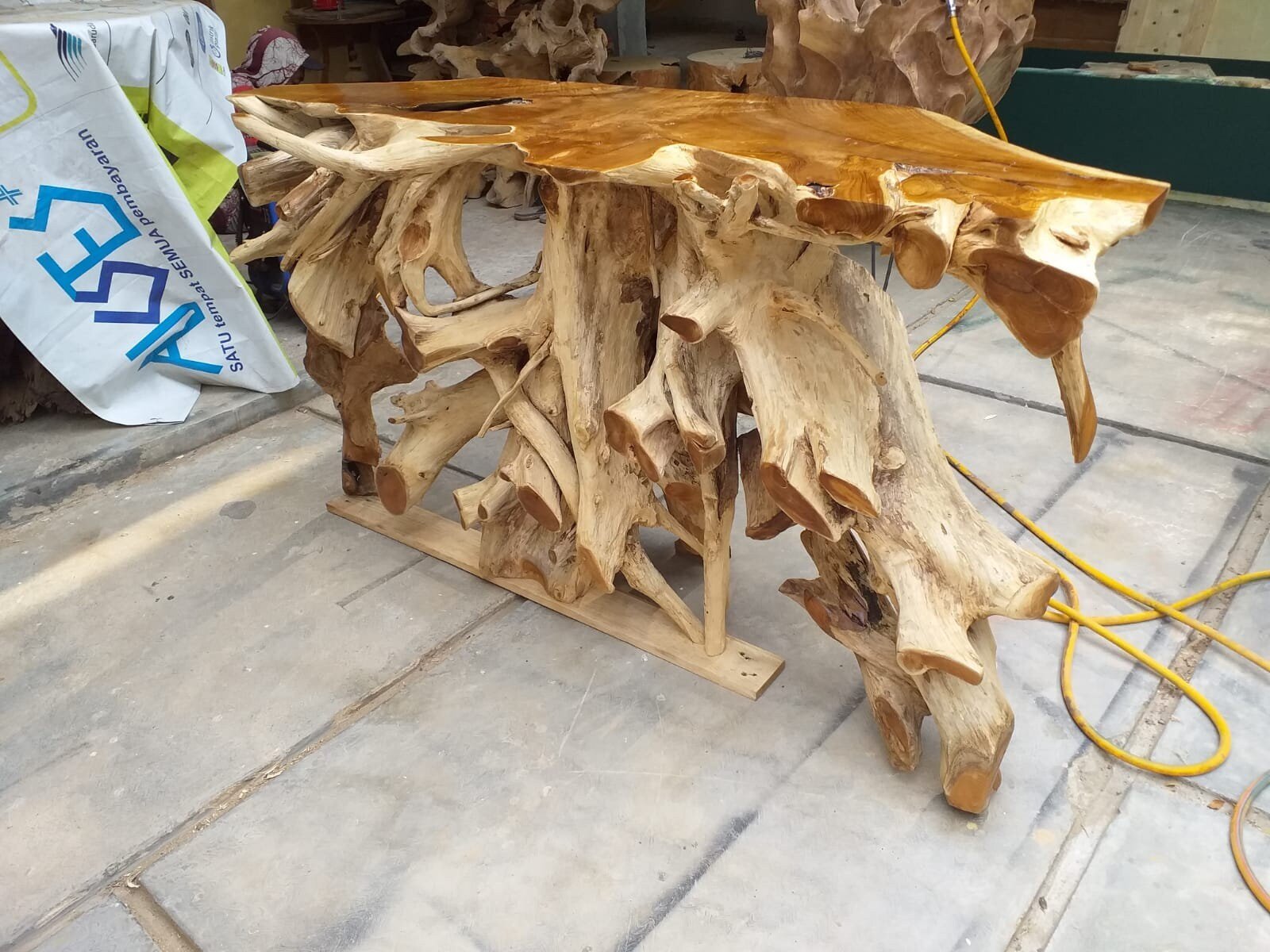 Natural Semi Bleach Teak Root Console Table - High Quality Legal Teak Root Console Table - Teak console table - Door to Door - SOGEH Furniture